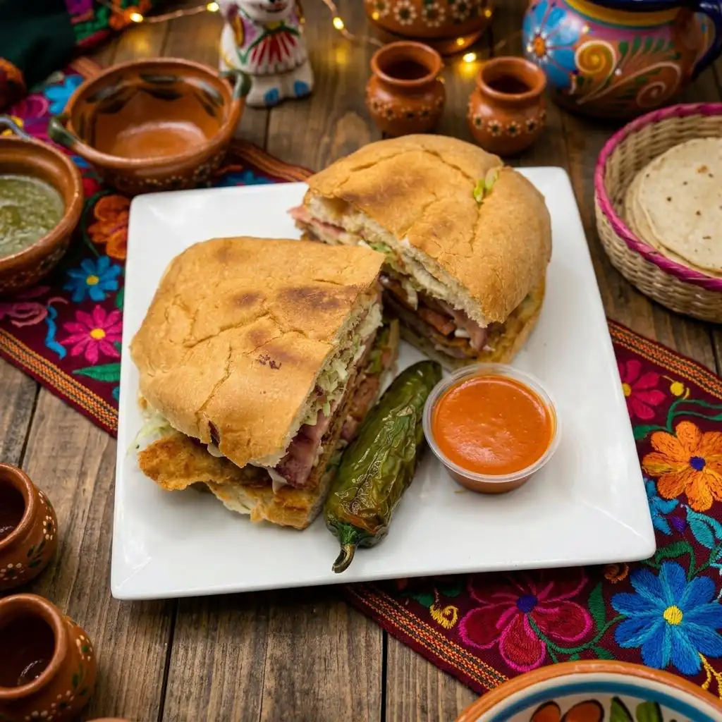 A table with tacos, salsa and colorful Mexican dishes