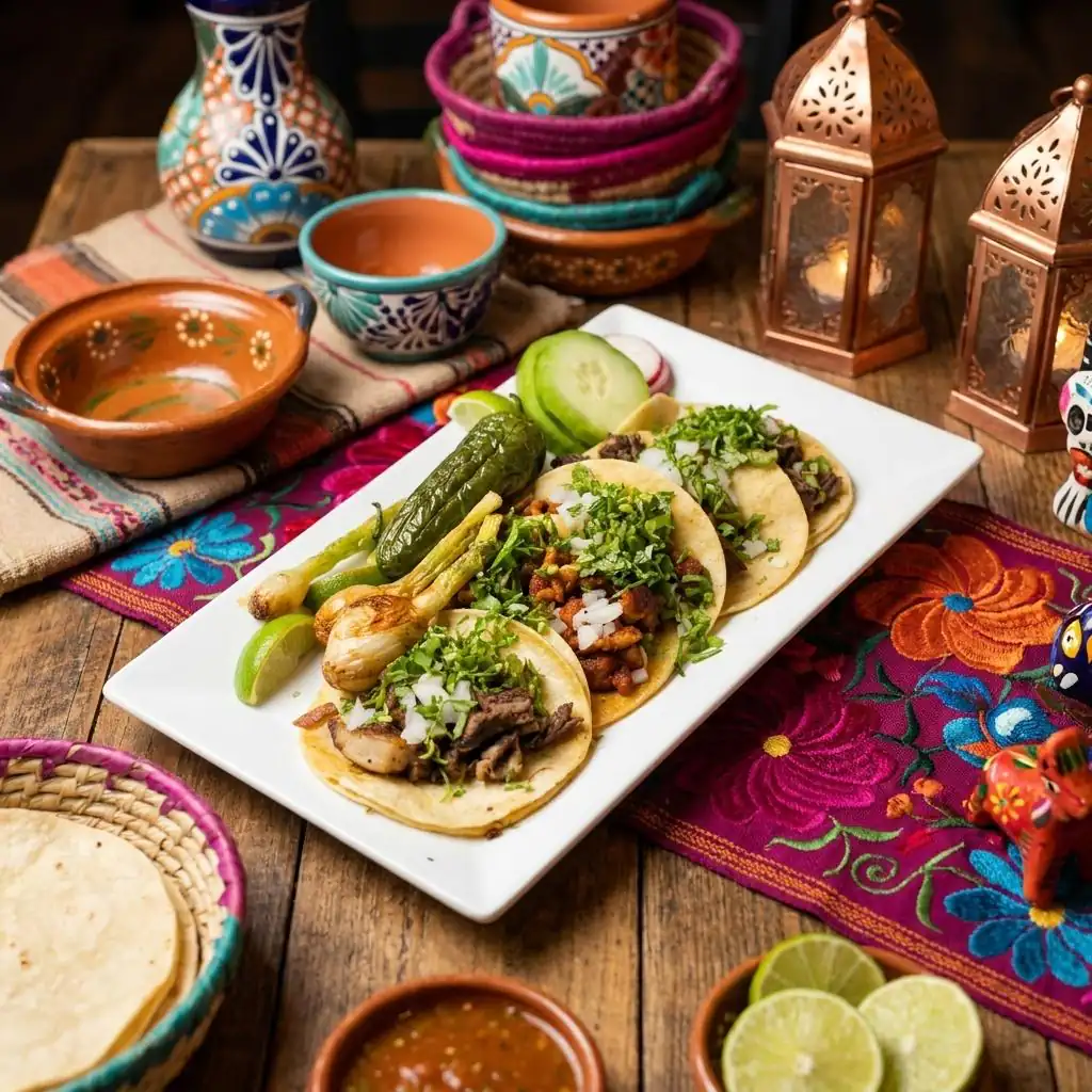 Friends gathered around a table sharing an authentic Mexican meal